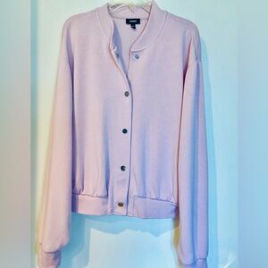 EXPRESS Light Pink Varsity Style Jacket Sz M Soft Knit Jersey w Snaps